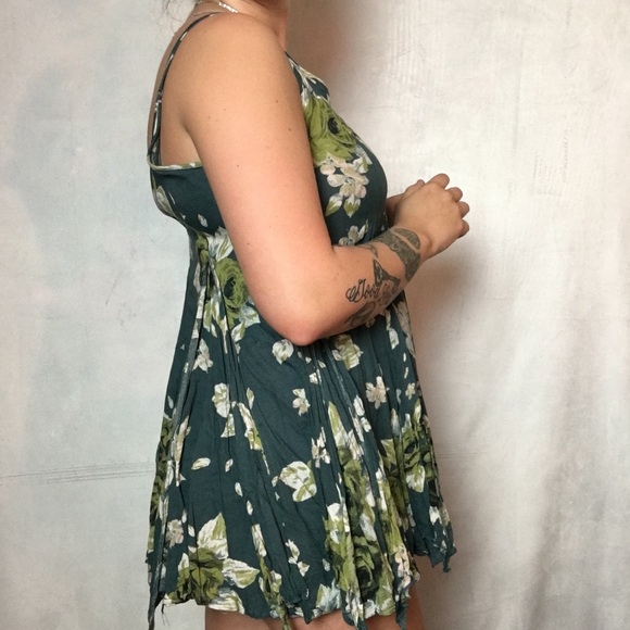 FREE PEOPLE BLUE AND GREEN ROSE TANK TOP BLOUSE - Picture 3 of 5